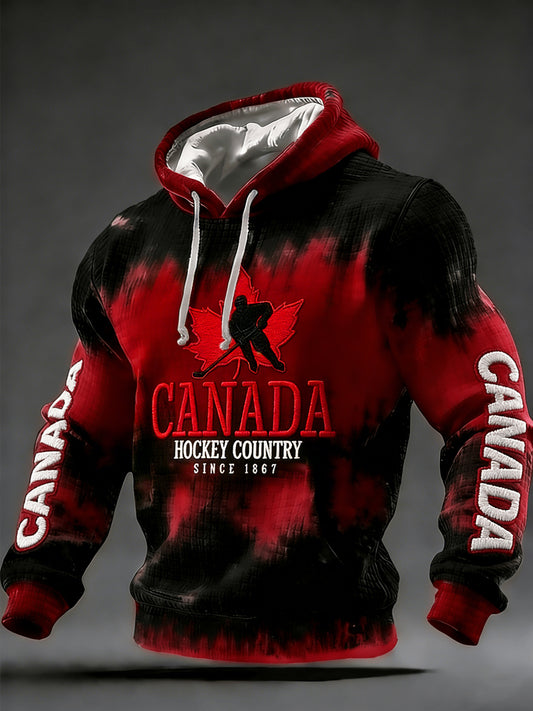 Retro Abstract Canadian Hockey Maple Leaf Casual Waffle Hoodie