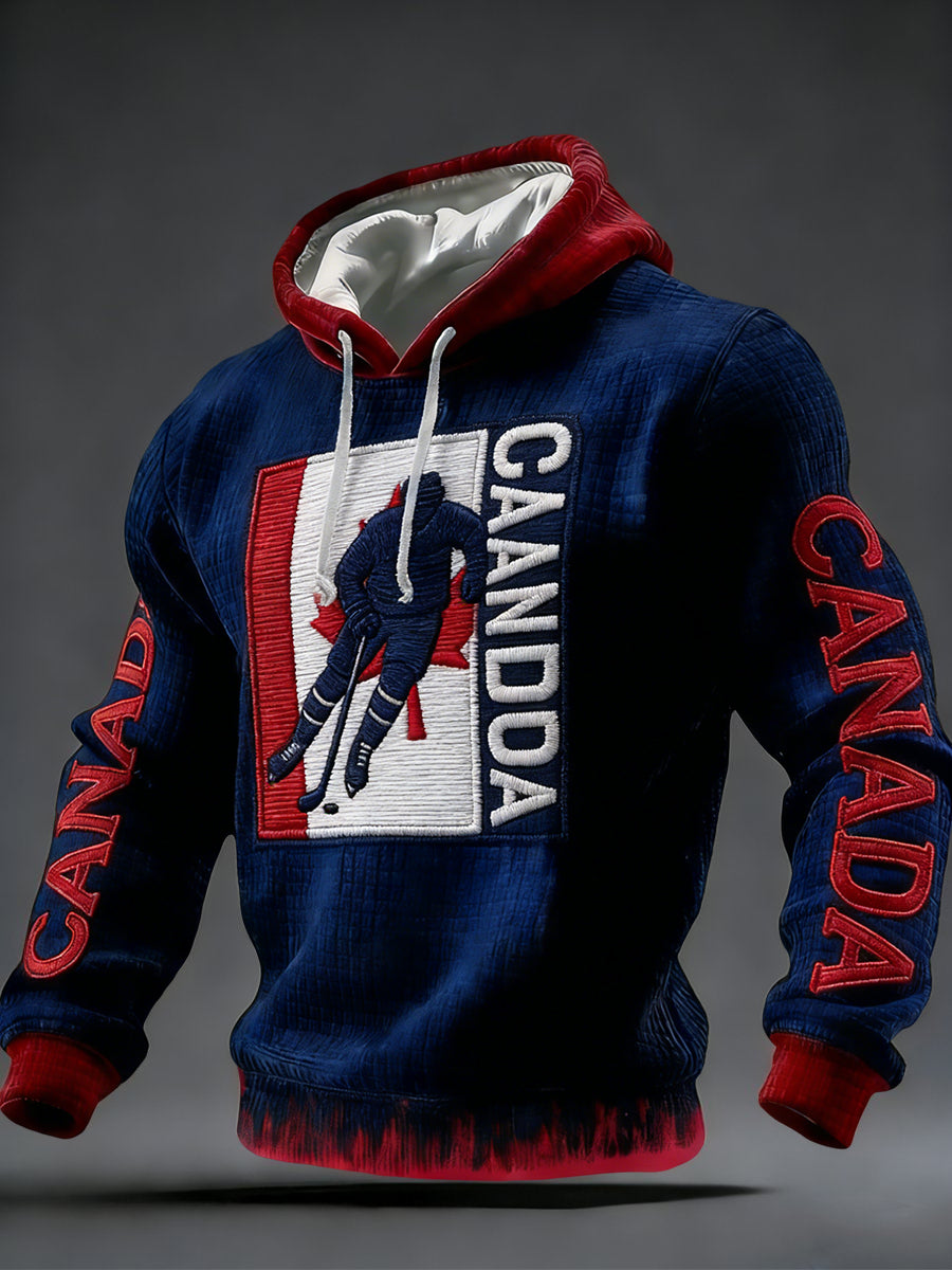 Retro Abstract Canada Hockey Flag Casual Waffle Hoodie