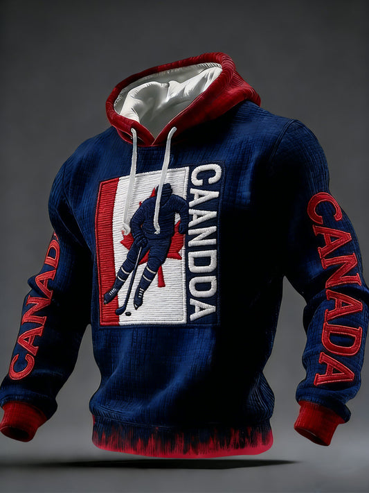 Retro Abstract Canada Hockey Flag Casual Waffle Hoodie