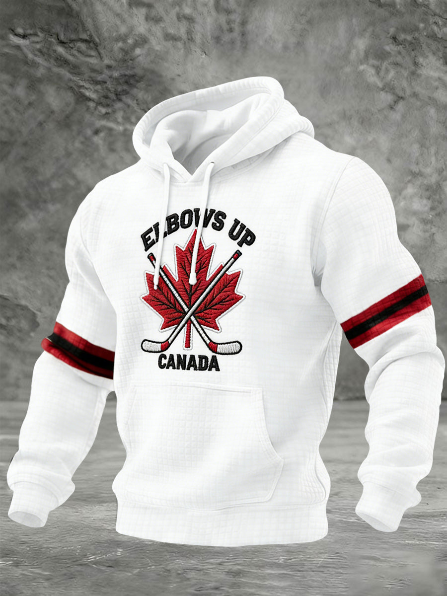 Retro Canadian Hockey Maple Leaf Fan Casual Waffle Hoodie