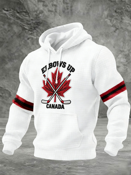 Retro Canadian Hockey Maple Leaf Fan Casual Waffle Hoodie