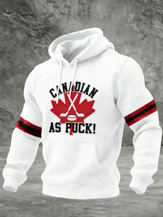 Retro Canadian Hockey Art Casual Waffle Hoodie
