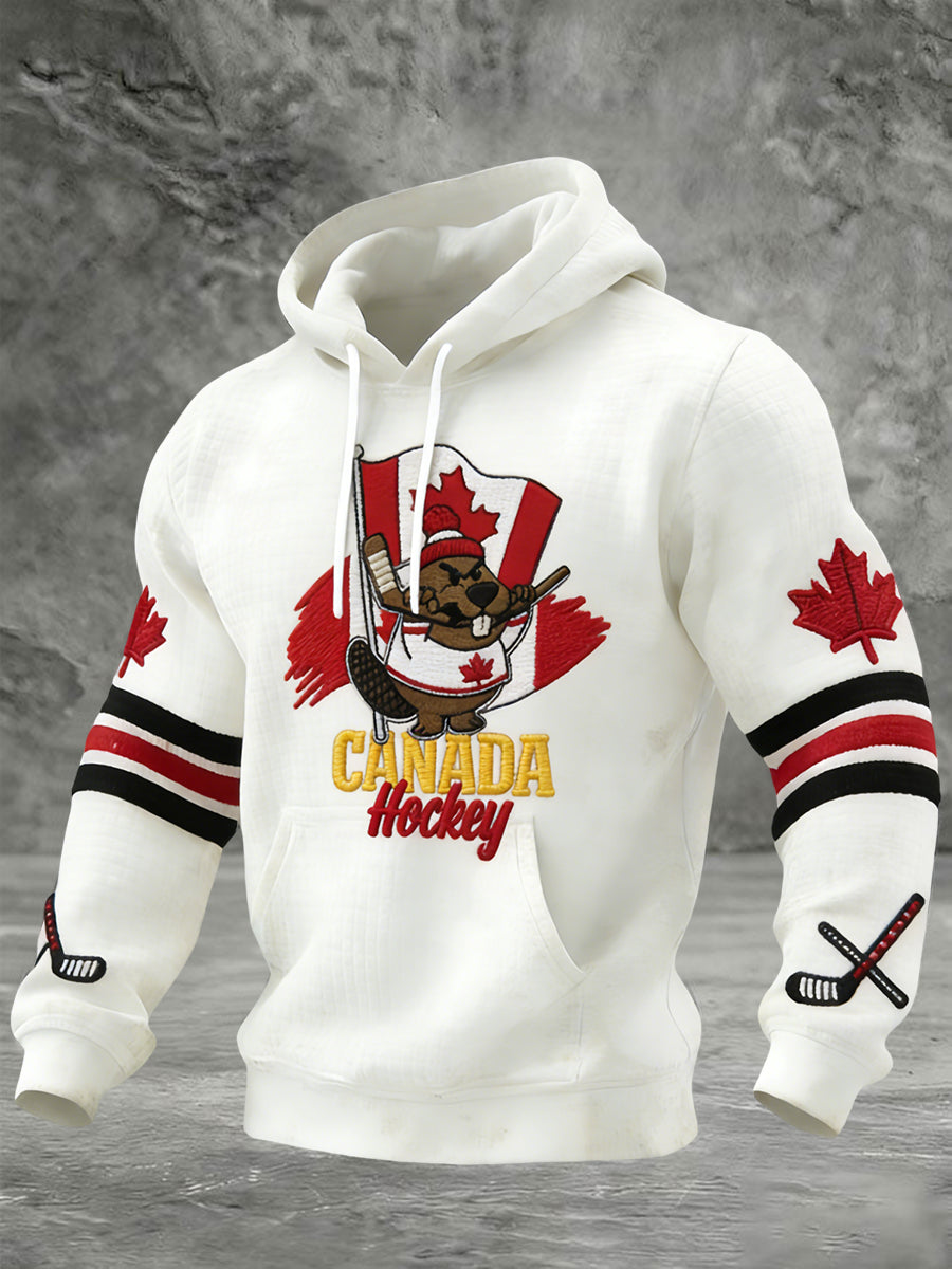 Retro Abstract Canadian Hockey Beaver Casual Waffle Weave T-Shirt