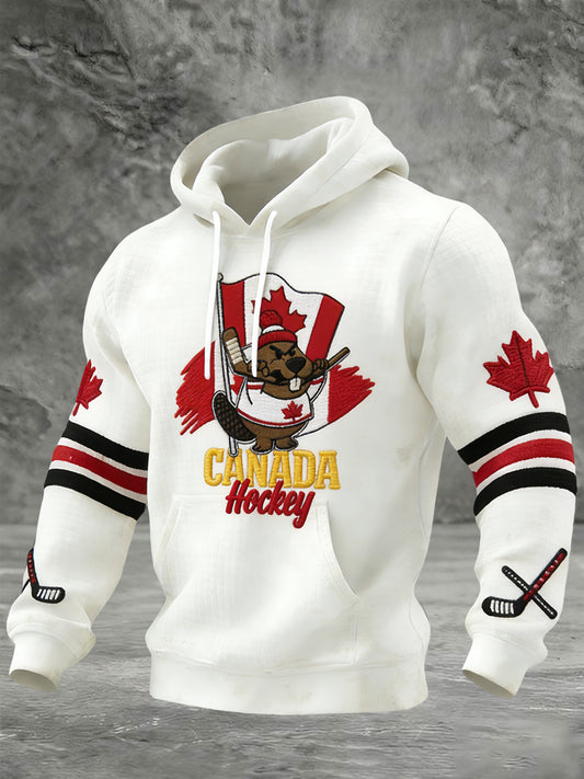 Retro Abstract Canadian Hockey Beaver Casual Waffle Weave T-Shirt