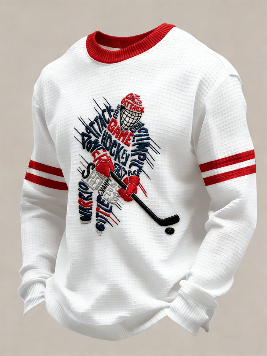 Retro Canadian Hockey Fan Art Casual Waffle-Weave T-Shirt