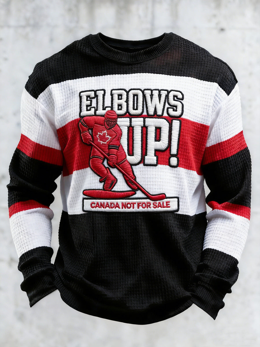 Retro Canadian Hockey Casual Striped Waffle Weave T-Shirt