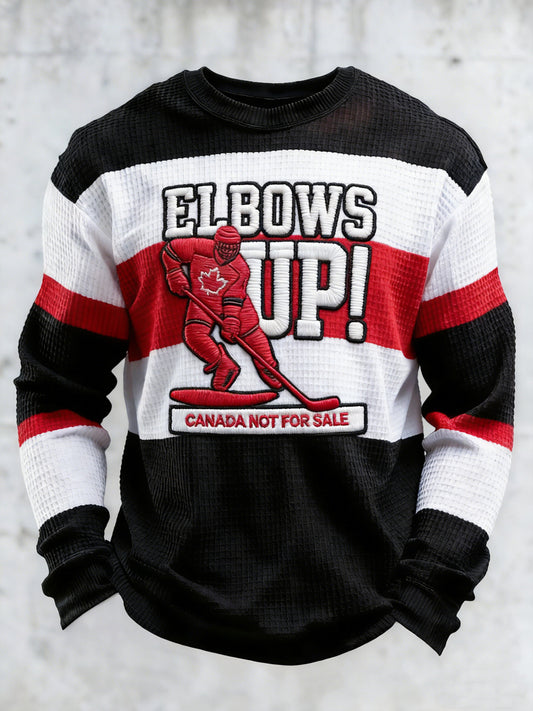 Retro Canadian Hockey Casual Striped Waffle Weave T-Shirt