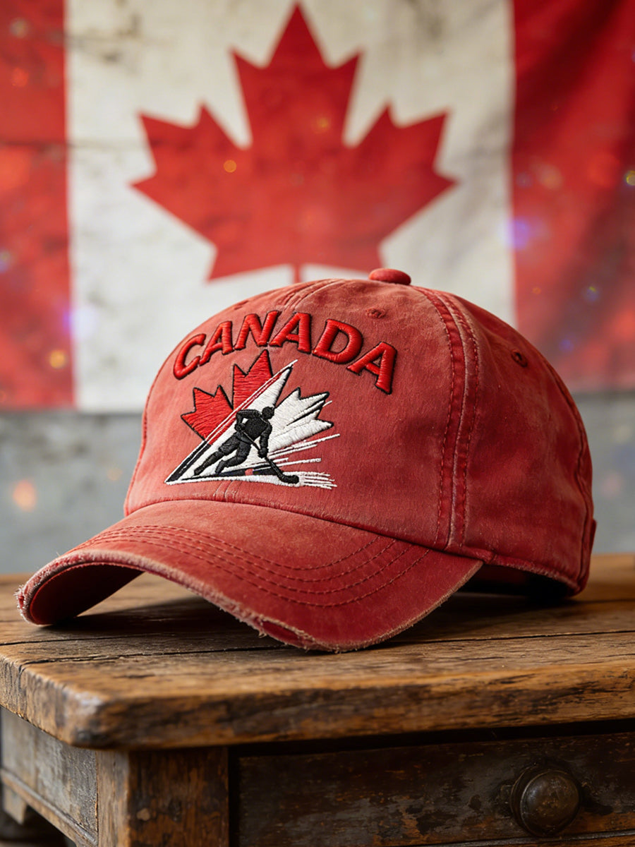 Retro Canadian Hockey Emblem Casual Baseball Cap