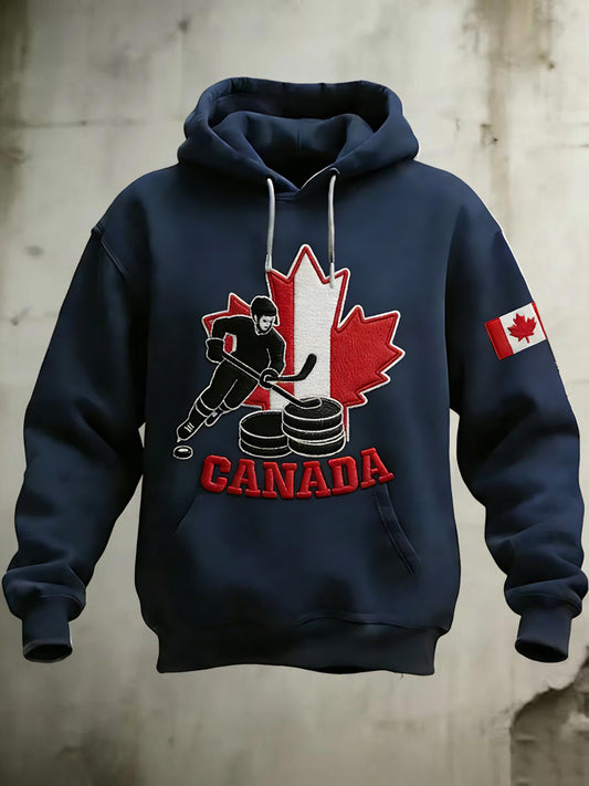 Retro Canadian Hockey Maple Leaf Casual Hoodie