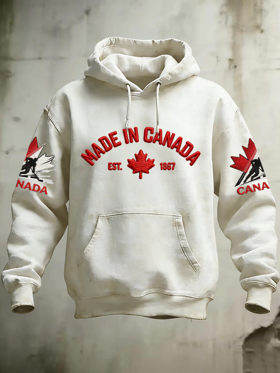 Retro Canadian Hockey Emblem Casual Hoodie