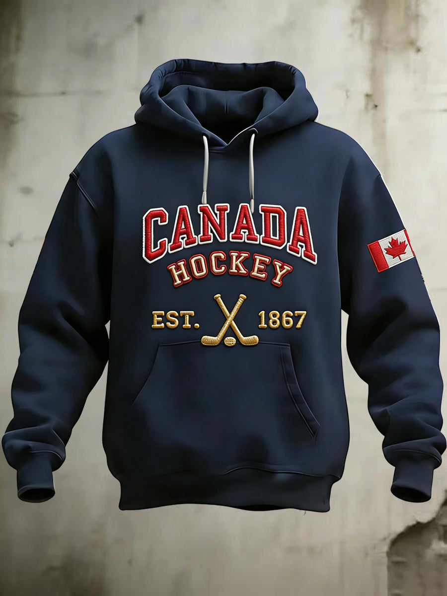 Retro Canadian Hockey Flag Casual Hoodie
