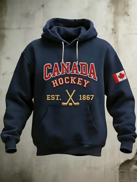 Retro Canadian Hockey Flag Casual Hoodie