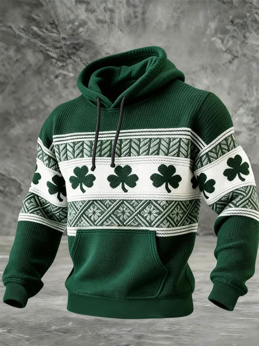 Men's Casual St Patrick’s Shamrock  Hoodie with Pockets