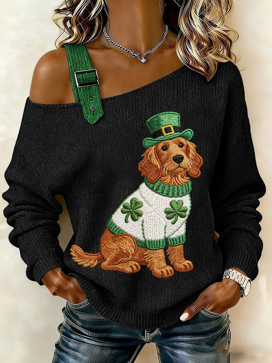 Women's St. Patrick's Day Dog Print Casual Top