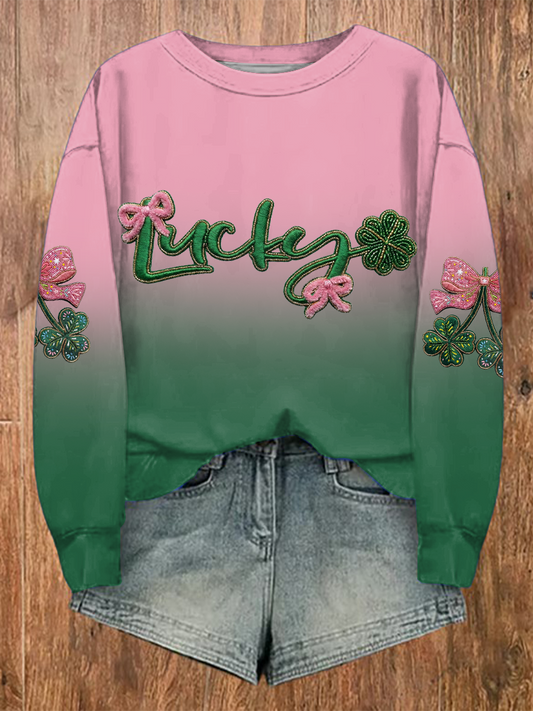 Women's St.Patricks Day Shamrocks Art Printed Sweatshirt