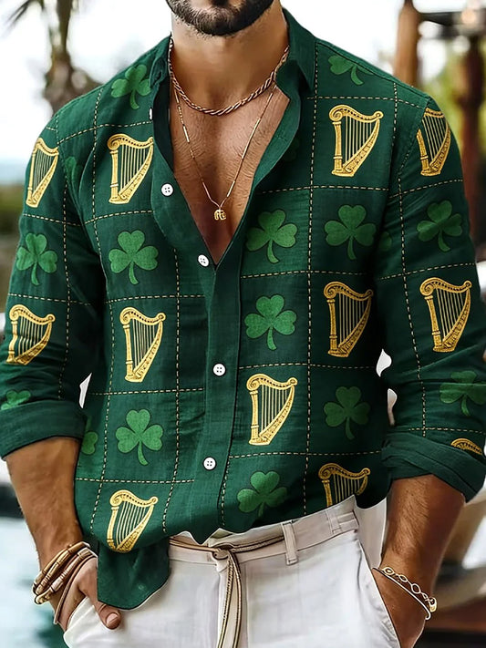 Men's St Patrick’s Day Shamrock  Art Long Sleeve Shirt