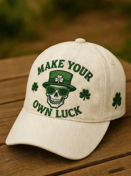Unisex St. Patrick's Day Make Your Own Luck Skull Shamrock Print Hat