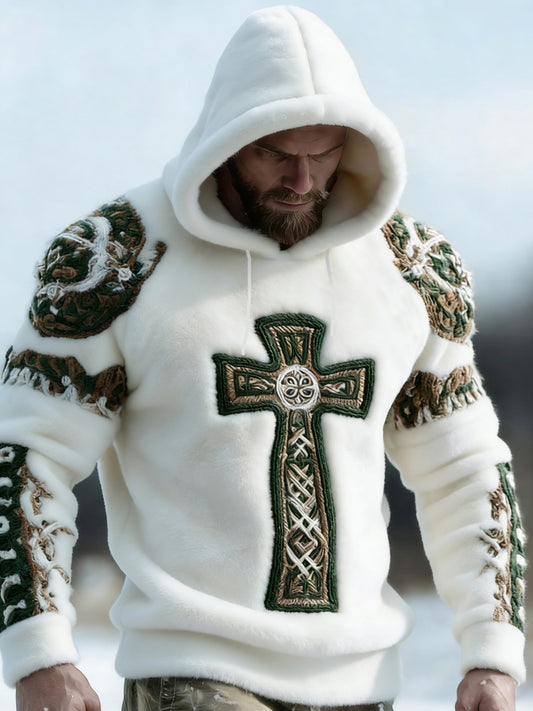 Men's St. Patrick's Day Celtic Knot Shamrock Print Casual Flannel Hoodie