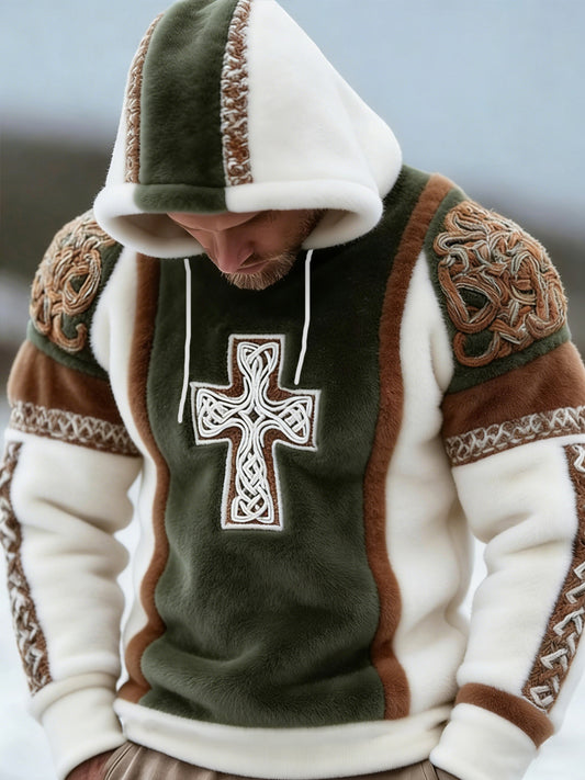 Men's St. Patrick's Day Celtic Knot Shamrock Print Casual Flannel Hoodie