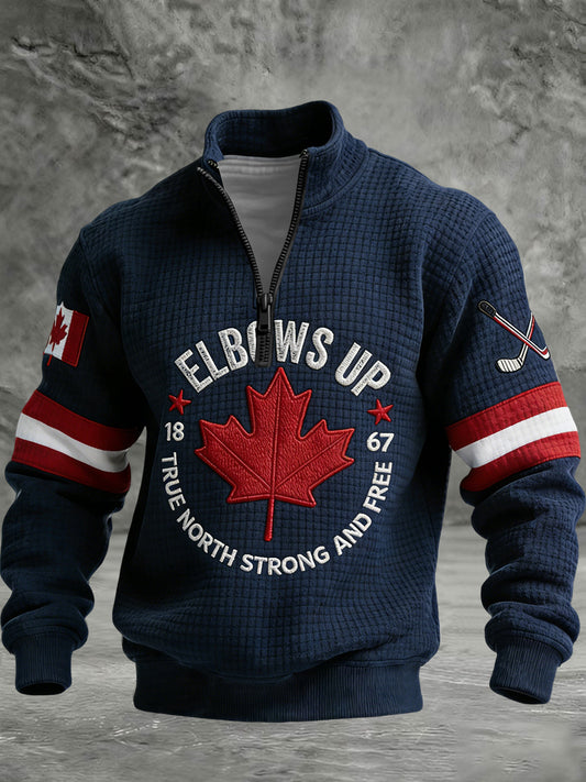 Retro Canadian Hockey Casual Waffle-Weave Pullover
