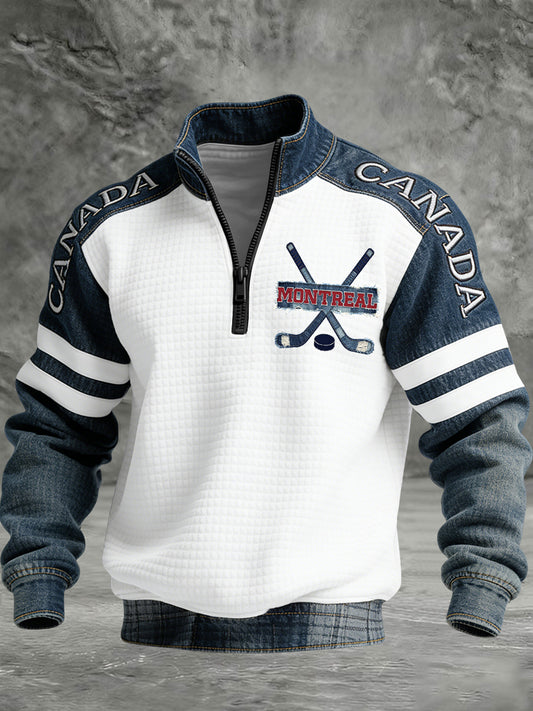 Retro Canadian Hockey Team Casual Waffle-Weave Pullover