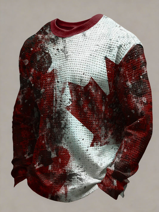 Retro Abstract Canadian Maple Leaf Casual Waffle Weave T-Shirt