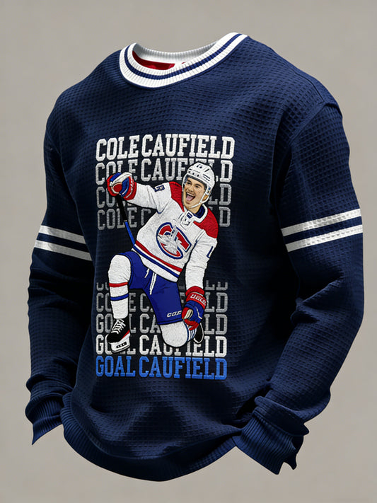 Retro Canadian Hockey Player Casual Waffle Weave T-Shirt