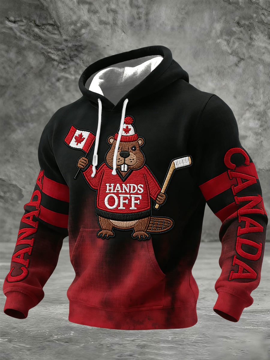 Retro Canadian Hockey Beaver Casual Gradient Waffle Hoodie
