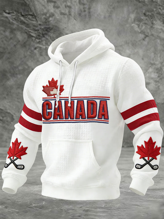 Retro Canadian Hockey Maple Leaf Casual Waffle Hoodie
