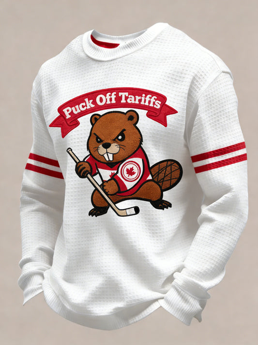 Retro Canadian Hockey Beaver Casual Waffle Weave T-Shirt