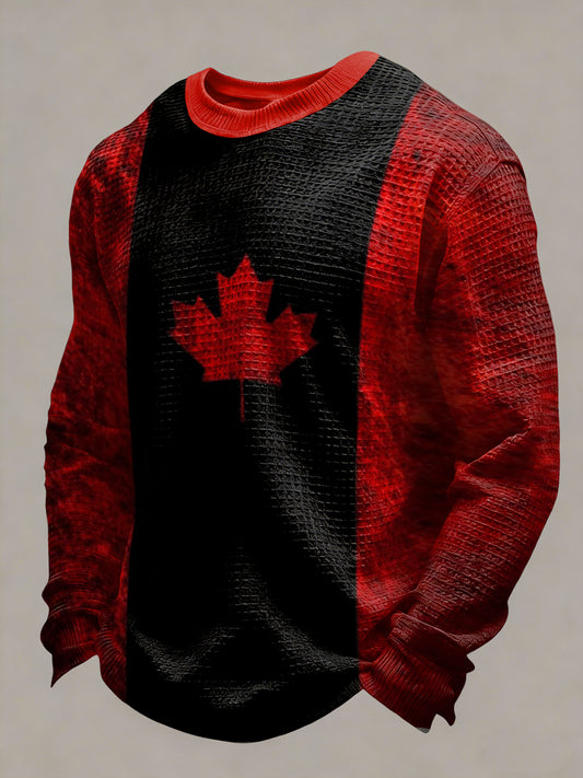 Retro Canadian Maple Leaf Casual Waffle-Weave T-Shirt