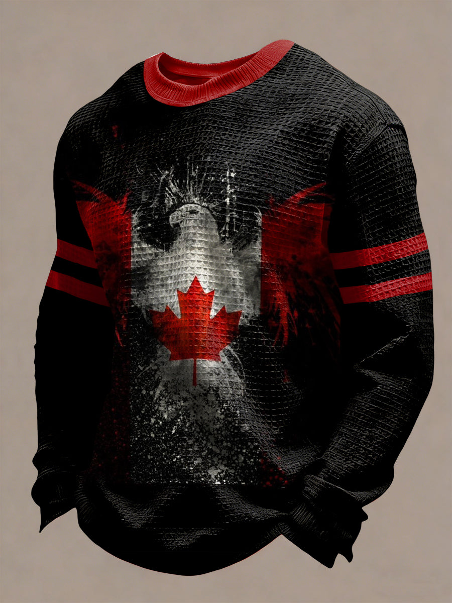 Retro Abstract Canadian Maple Leaf Art Casual Waffle Weave T-Shirt