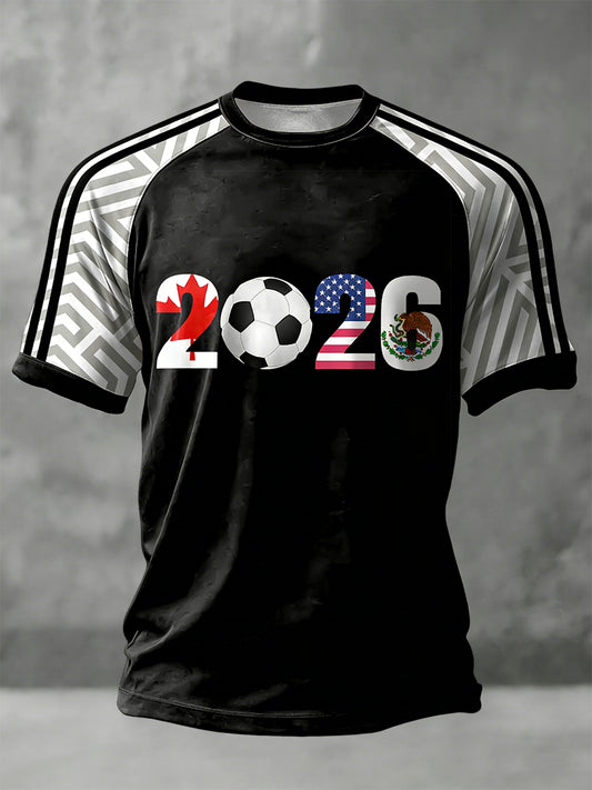 Retro Canada 2026 Soccer Championship Casual Patchwork T-Shirt