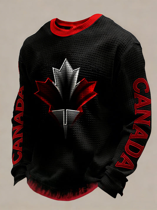 Retro Canadian Maple Leaf Abstract Art Waffle Weave T-Shirt