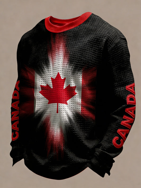 Retro Canadian Maple Leaf Flag Abstract Art Waffle Weave T-Shirt