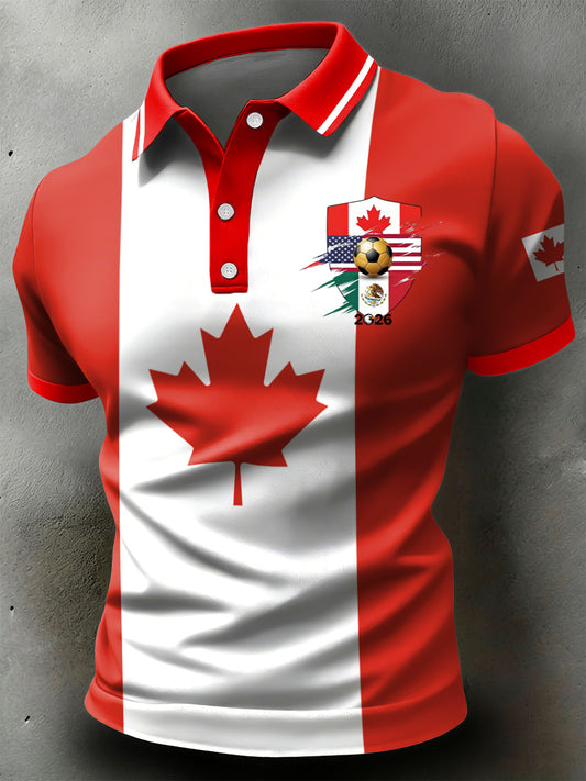 Retro Canada 2026 Soccer Championship Flag Casual Polo Shirt