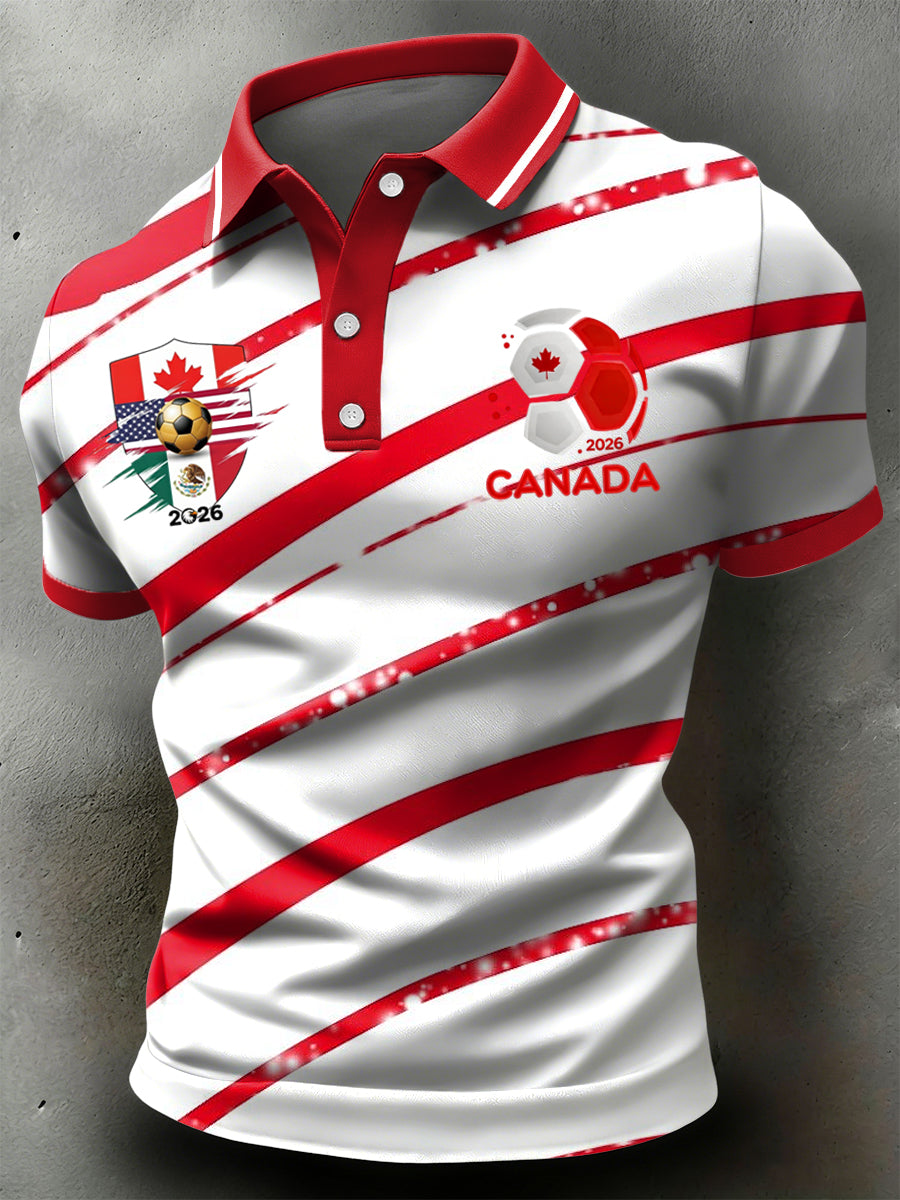 Retro Canada 2026 Soccer Championship Striped Art Polo Shirt