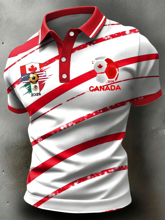Retro Canada 2026 Soccer Championship Striped Art Polo Shirt