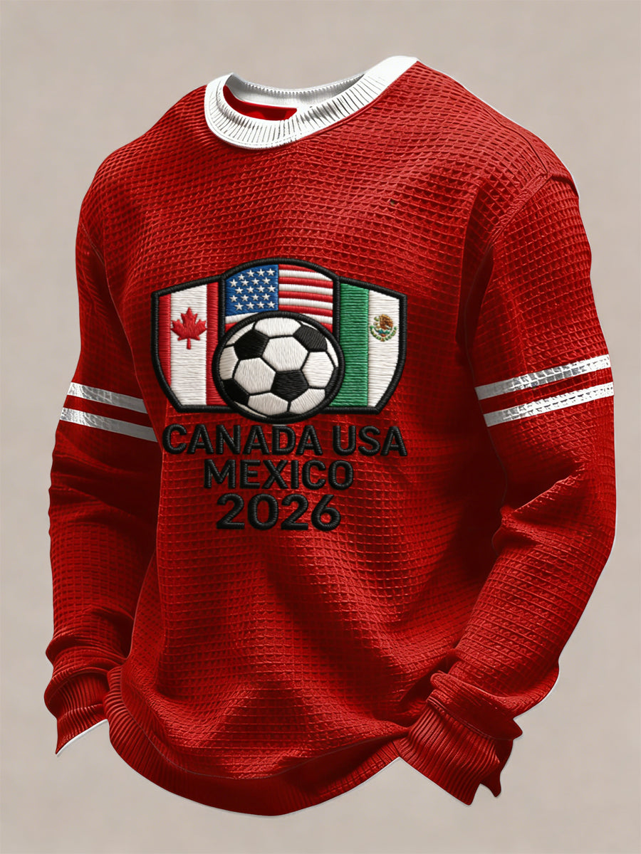 Retro Canada 2026 Soccer Flag Casual Waffle Weave T-Shirt