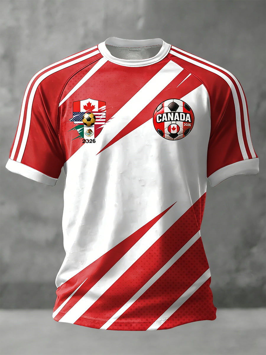 Retro Canada 2026 Soccer Geometric Art Casual T-Shirt