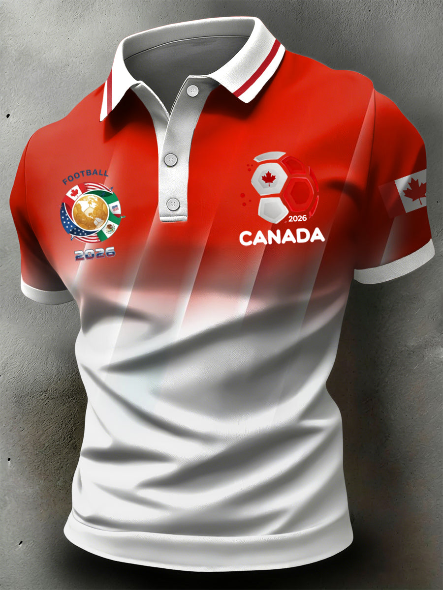 Retro Canada 2026 Soccer Gradient Art Casual Polo Shirt