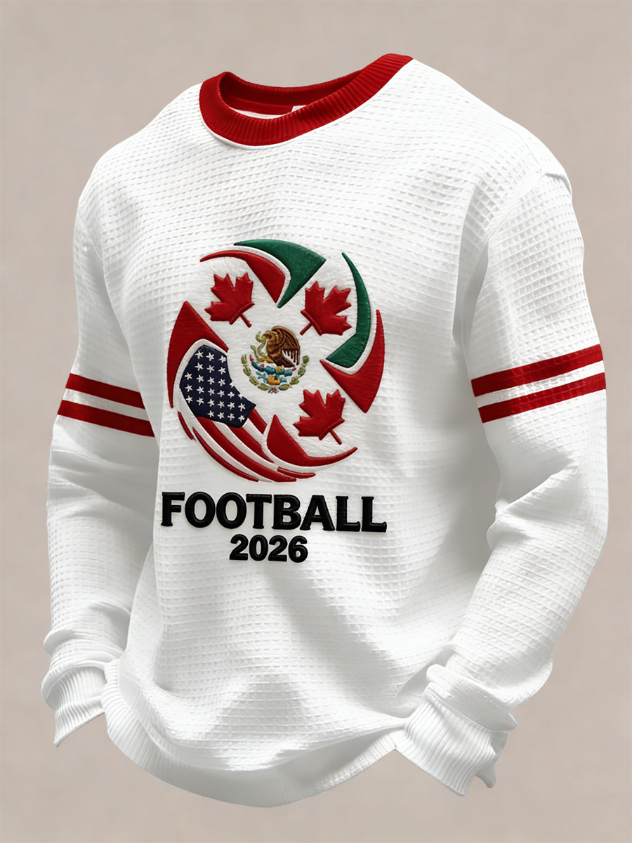 Retro Canada 2026 Soccer Flag Casual Waffle Weave T-Shirt