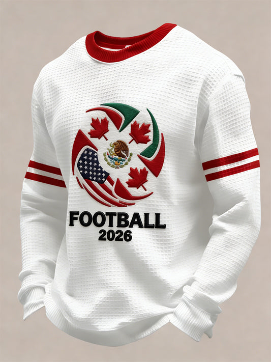Retro Canada 2026 Soccer Flag Casual Waffle Weave T-Shirt