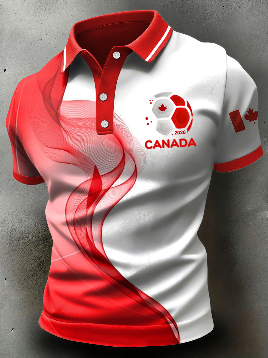 Retro Canada 2026 Soccer Abstract Art Casual Polo Shirt