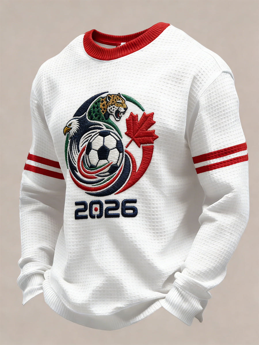 Retro Canada 2026 Soccer Fan Casual Waffle-Weave T-Shirt