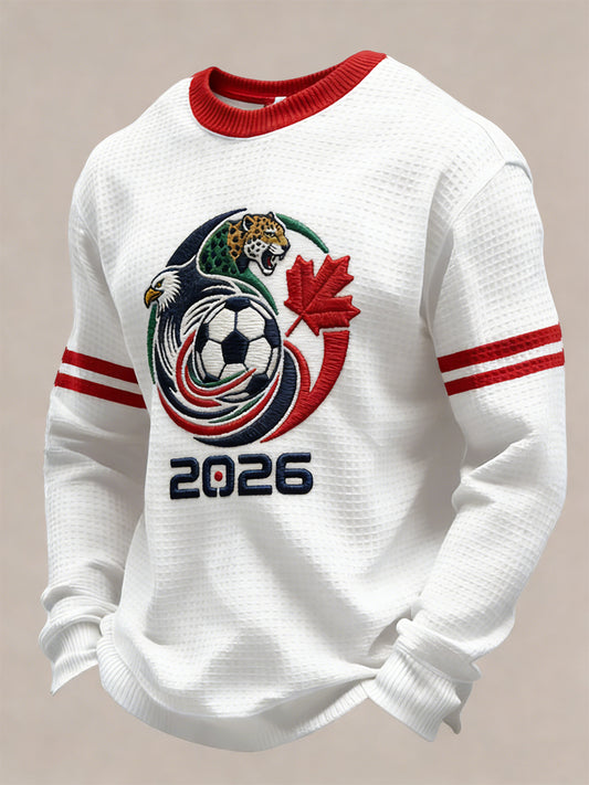 Retro Canada 2026 Soccer Fan Casual Waffle-Weave T-Shirt