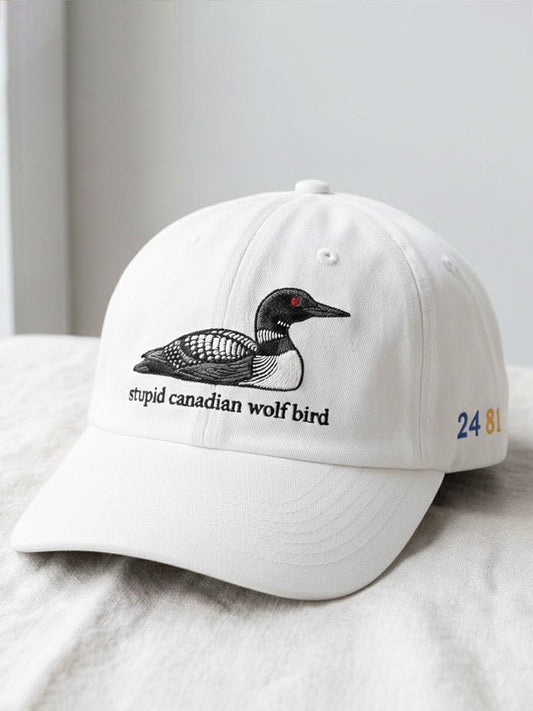 Unisex Stupid Canadian Wolf Bird Embroidery Pattern Hat