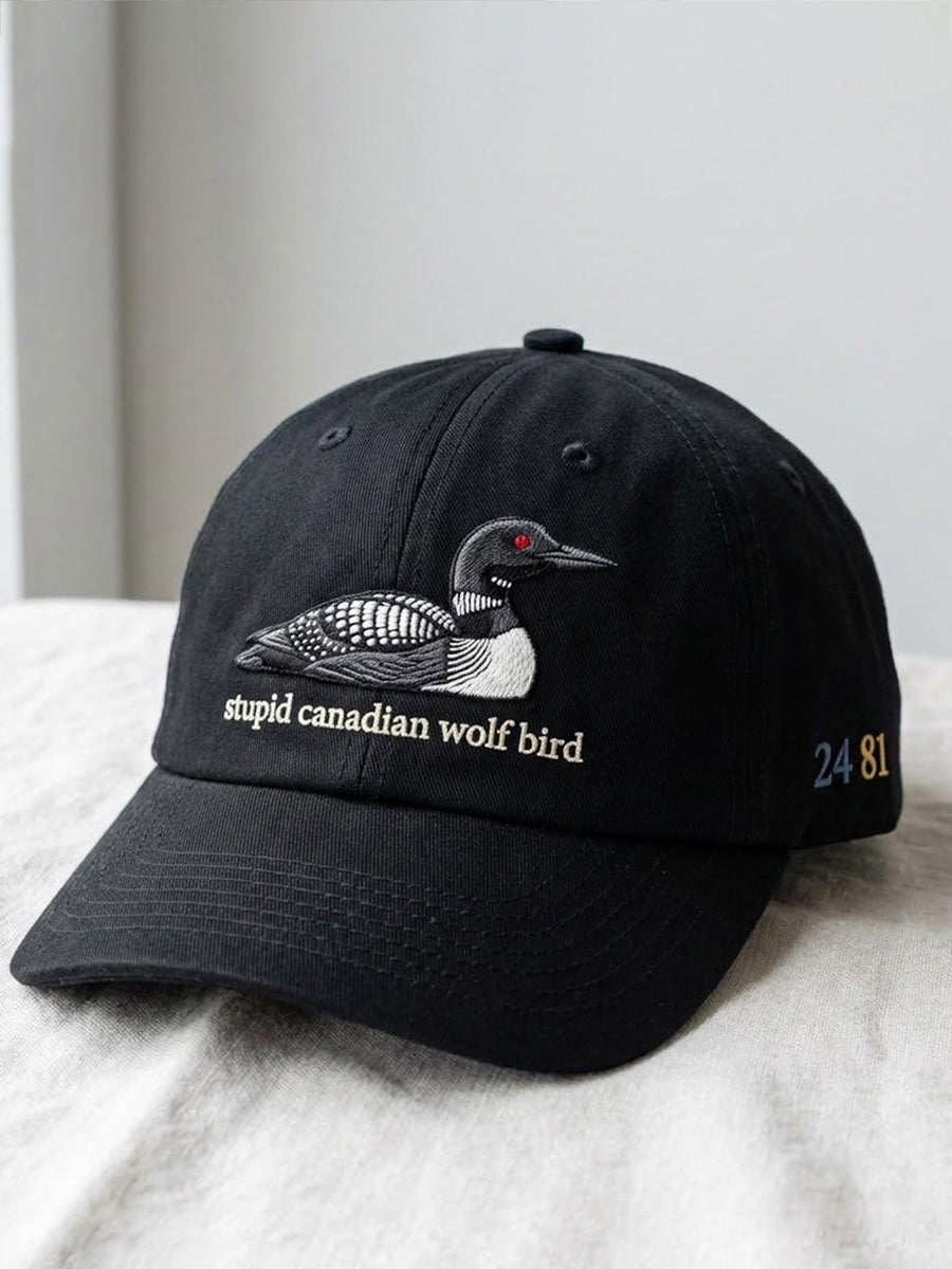 Unisex Stupid Canadian Wolf Bird Embroidery Pattern Hat