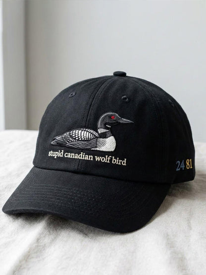 Unisex Stupid Canadian Wolf Bird Embroidery Pattern Hat