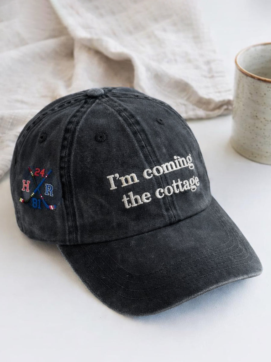Unisex I'm Coming To The Cottage Embroidery Pattern Washed Hat